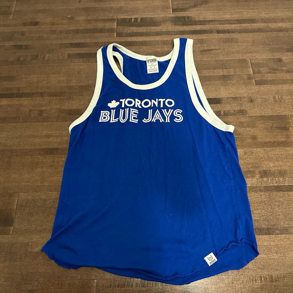 PINK Victoria's Secret Blue and White Tank Top